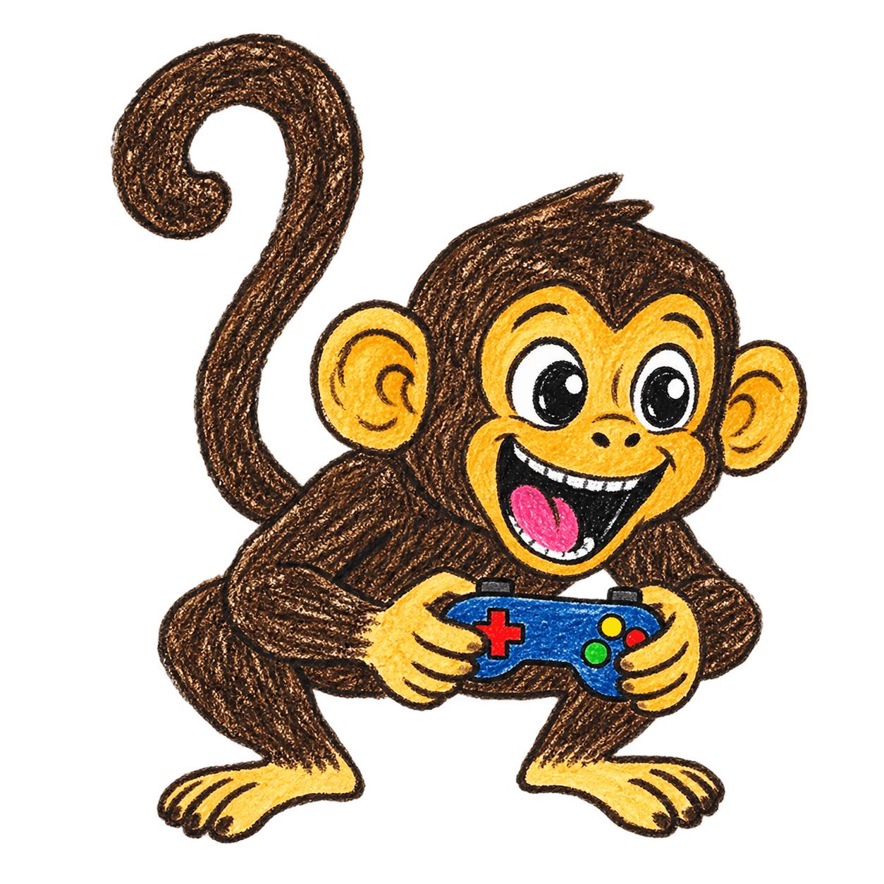 Billy Monkey playing with a colorful game controller