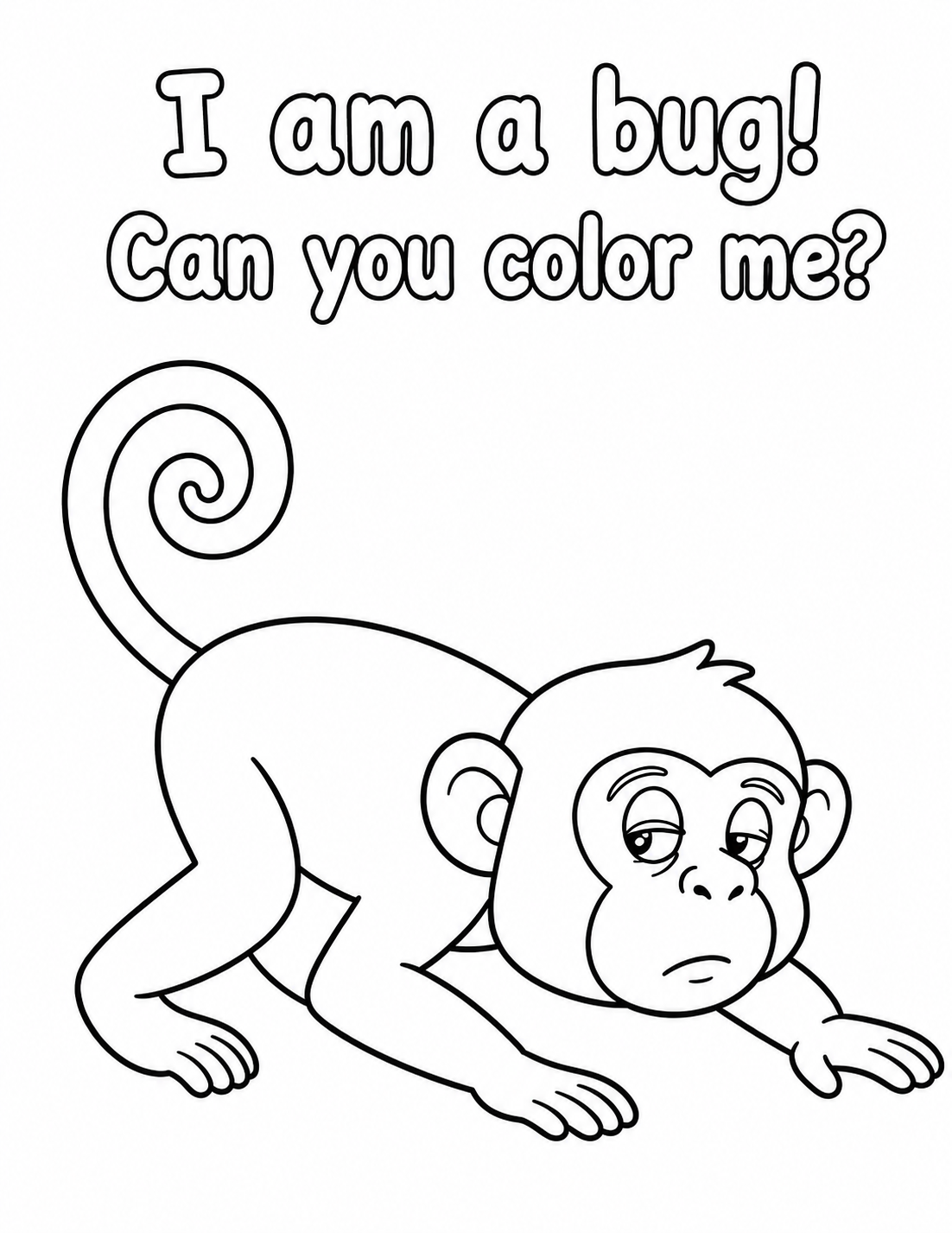 Preview of Billy pretending to be a bug colouring page